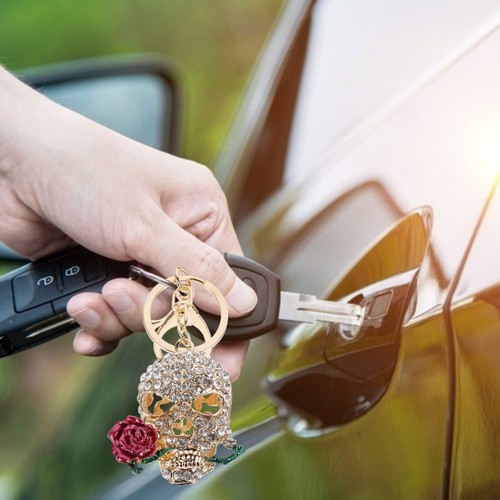 1 Pc -encrusted Death Rose Car Key Pendant Metal Woman Bag Decor - Picture 7 of 12