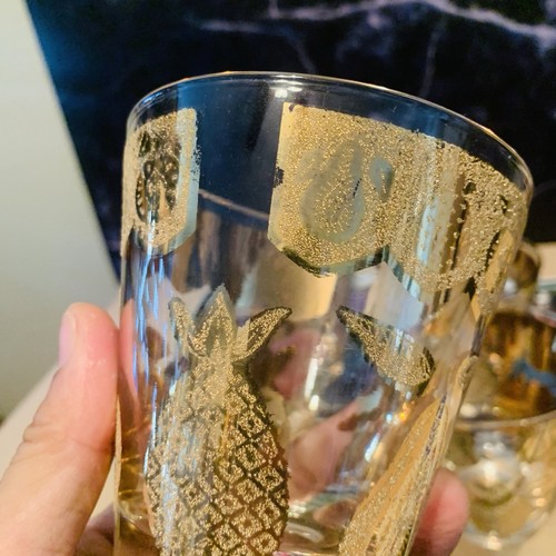 Set Of 6 Vtg CULVER Florentine Fruit 22K Gold Lowball Glasses MCM Mid Century - Picture 4 of 6