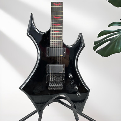 BC  Warlock Shape Black Solid Electric Guitar Red Bat Marker Fretboard