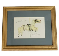 Allan Herschell Carousel Horse Watercolor Painting Wall Art 11x9 Framed Signed