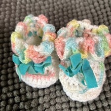 Vintage Hand Crocheted Baby Booties pastel colors, great for Easter