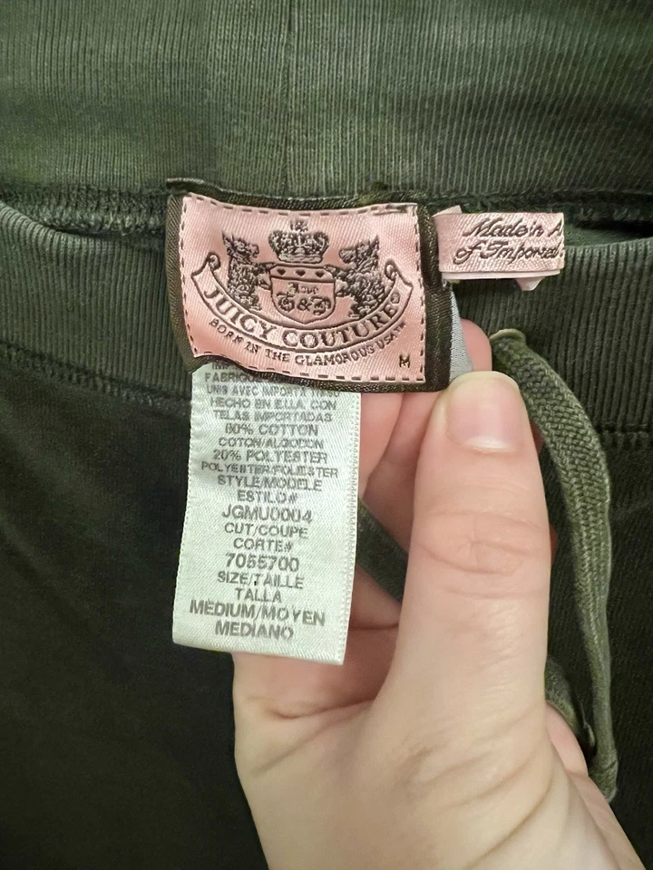 Женские армейские зеленые бархатные брюки Juicy Couture размер M прямые штанины Y2K винтажные - Изображение 4 из 4