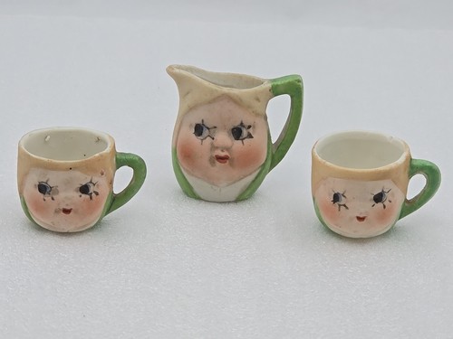 Googly Eye Mini Teeservice 3-teilig Teekanne Teetassen Made in Japan LESEN - Bild 1 von 11