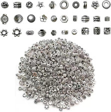 150Pcs Antique Silver Spacer Beads for Jewelry Making, Mixed Bulk 30 Styles Meta