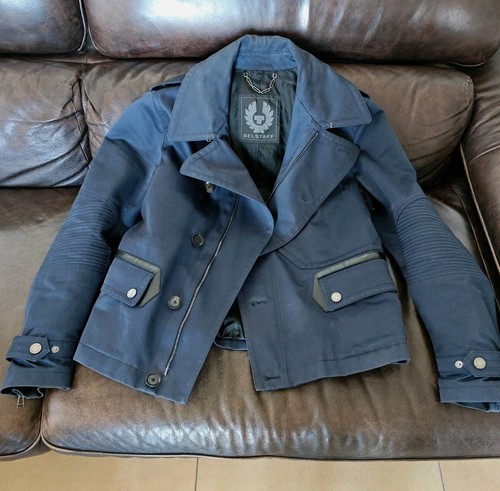 Belstaff Blue Navy Cotton Jacket, With Leather Insert, Size 52 About L - Foto 19 di 24