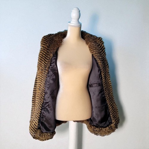 Dennis by DENNIS BASSO FAUX FUR Brown mix COAT XS PLUSH WARM EUC - Picture 8 of 10