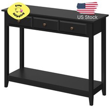 3-Drawer Wooden Console Table with Storage Shelf for Entryway, Black