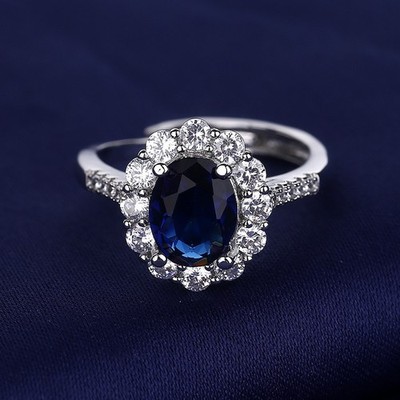 Schöner blauer Kristall verstellbarer Ring 925 Sterling Silber Damen Mädchen Schmuck