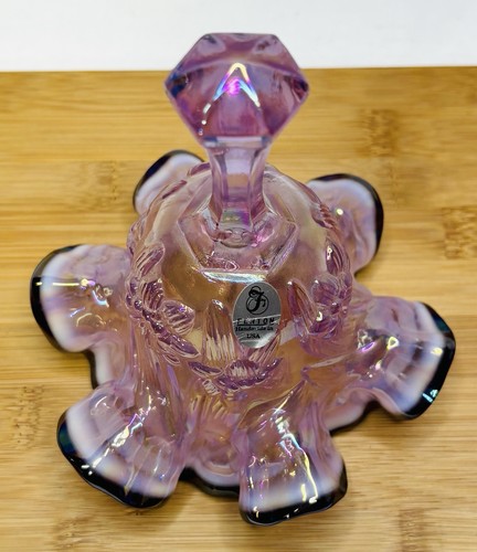 Fenton Glass Bell Iridescent Pink & Plum Carnival Crest Daffodil Flowers - Picture 5 of 7
