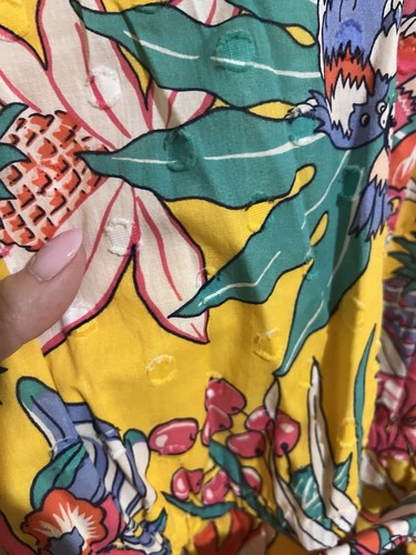 NWT'S Talbots 6 Yellow Tropical Parrot Swiss Dot Belted Sleeveless Midi Dress - Picture 8 of 11