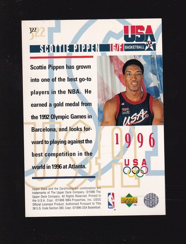 1995-96 Upper Deck Scottie Pippen #322 USA Olympics - Picture 2 of 2