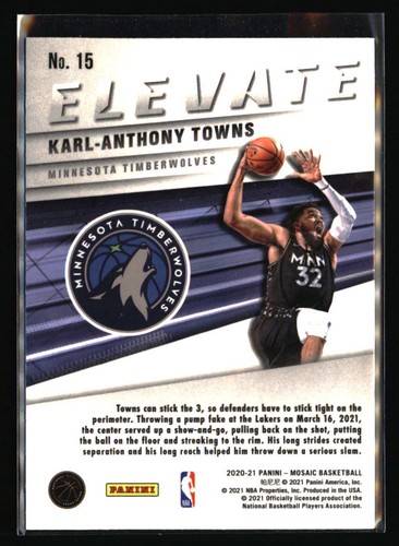 Karl-Anthony Towns 2020-21 Panini Mosaic #15 BASKETBALL Card - Imagen 2 de 2