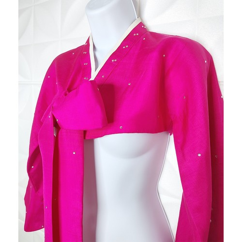 Chaqueta Hanbok Rosa Seda Estrás Top Disfraz Coreano Recortado Jeogori Tseogoi S - Imagen 7 de 14