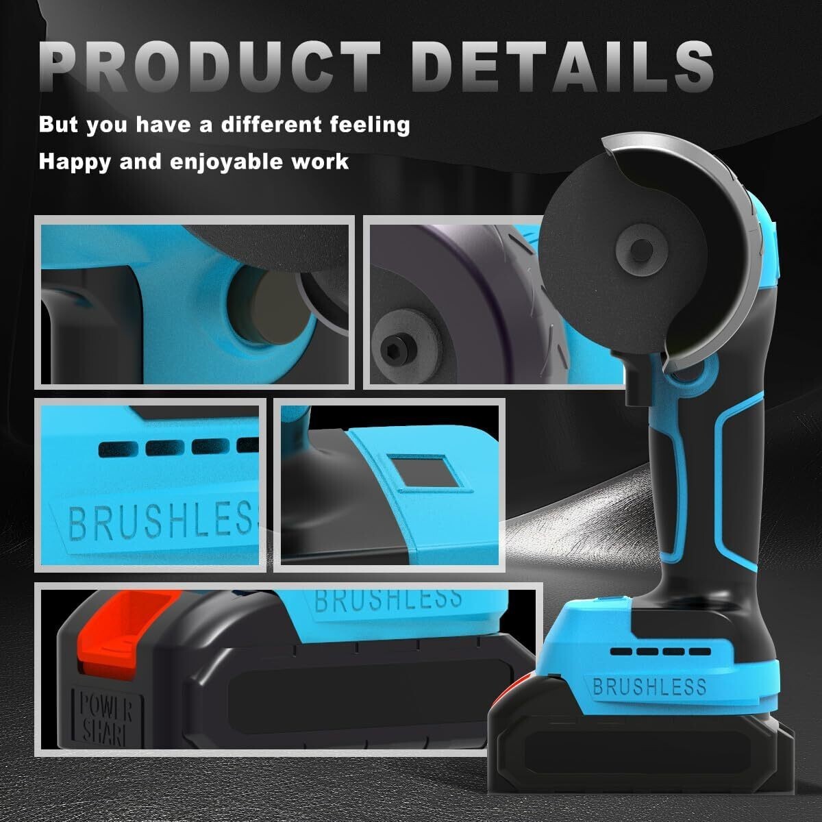 ZFULVO Brushless Cordless Angle Grinder Kit, 28000rpm Mini