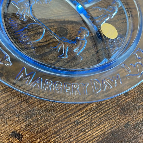 VTG Margery Daw Childs Nursery Rhyme Blue Glass Tiara Indiana Glass Dish 3pc Set - Picture 3 of 20