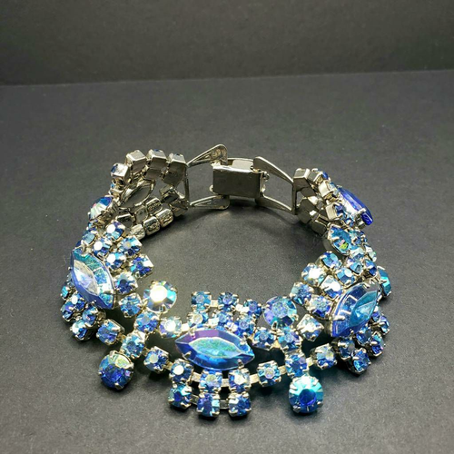Statement Womens Cuff Bracelet Blue Crystal Rhinestones Jeweled Faceted - 第 3/12 張圖片