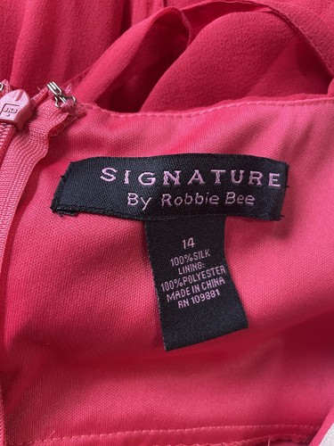 VTG Y2K Robbie Bee Silk Chiffon Red Pink V-Neck Whimsical Mini Dress Sz 14 - Picture 4 of 4