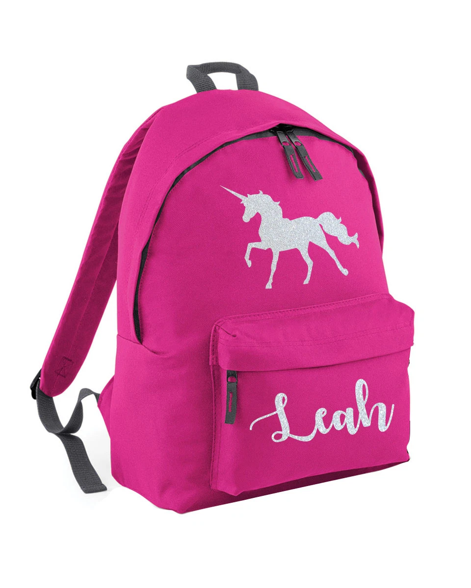 Personalised Unicorn Backpack Ruck School Bag For Girls Child Name GLITTER L284