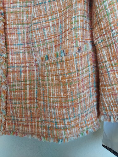 Jones NY Signature Sz 14 W Tweed Blazer Jacket Womens Tangerine Frayed Edges Nwt - Picture 6 of 12