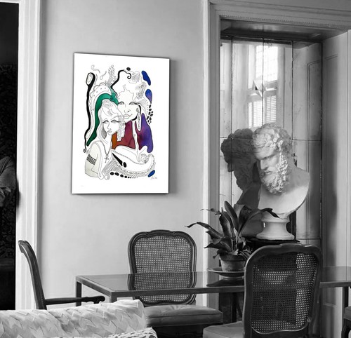 Wall Art Watercolor Painting Drawing 2 Ladies Well Known Artist Celebrity Famous - Picture 8 of 24
