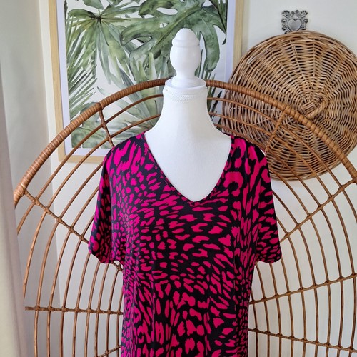 TAKING SHAPE TS Cold Shoulder Leopard Pink Print Dress XXS Plus Size Curve AU 14 - Picture 2 of 6