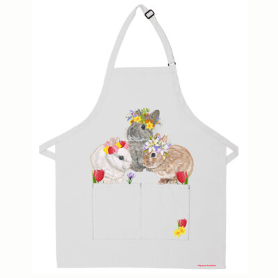 Bunny Dwarf Rabbits Apron Two Pocket Bib Apron with Adj Neck