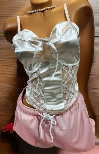 NWT H&M iVORY SWEETHEART SATiN LACE STRAPPY CORSET TOP W/BOW L - Picture 4 of 12