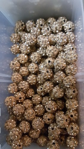 10 X Golden Bronze Shambella beads with gold diamonds 8mm - Picture 8 of 12