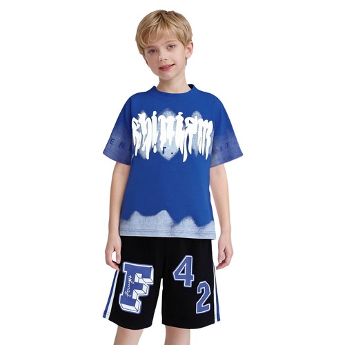 Kids Boys Sports Set Short Sleeve T-Shirt and Shorts Basketball Training Costume - Picture 4 of 30