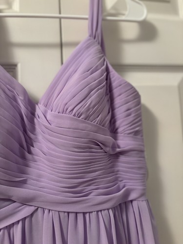 Azazie Lavender Chiffon Bridesmaid Dress Short Sleeve Knee Length Modest Sz C - Picture 5 of 8