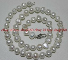 Natural 8-9mm White Baroque Freshwater Cultured Pearl Necklace 18"