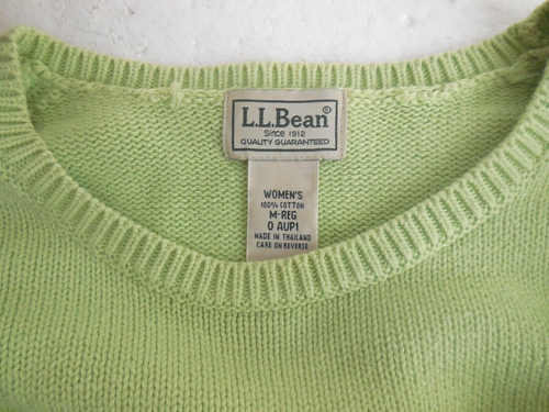 L.L. Maglione maglione verde fagioli lime con righe blu cielo cotone lavorato a maglia taglia media - Foto 2 di 7