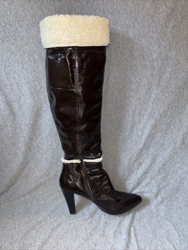 Nine West Brown Patent Leather/ Faux shearling Knee high Boots Woman’s 8.5 - Picture 4 of 9