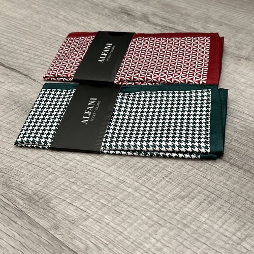 2 PACK Alfani Men's Red/Green Abstract Geometric Pocket Square $35 Retail NEW - Picture 6 of 12