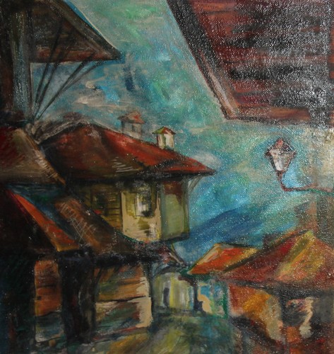 Vintage expressionist landscape cityscape oil painting signed - Picture 7 of 12