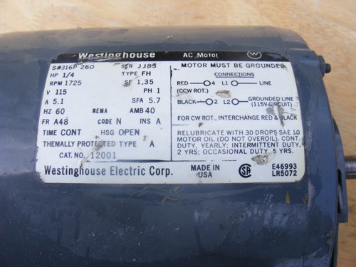 Westinghouse 1/4HP Electric Motor 316p260 1725 RPM 115v FR A48 - Picture 2 of 6