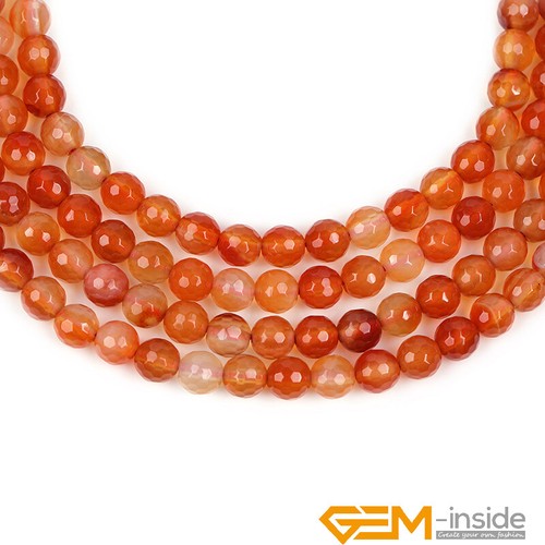 Natural Faceted Carnelian Gemstone Round Beads for Jewellery Making Loose 15" UK - Picture 26 of 49