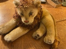 Steiff Leo Lion Reclining Stuffed Animal 60s Chest Name Tag 11 Inch