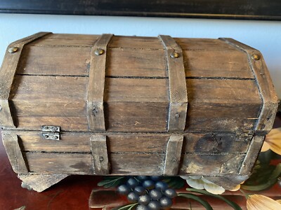 Vtg Gothic Wood Treasure Chest w/Lion Heads, Pewter Hardware