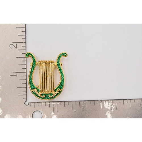 Broche prendedor arpa irlandesa vintage brillo esmalte dorado verde San Patricio años 80 BinA4 - Imagen 12 de 12