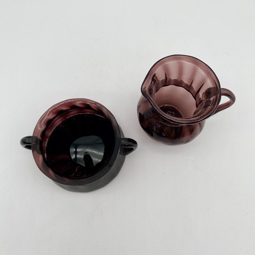 Hand Blown Purple Swirl Glass Cream and Sugar Set Pontil Bottom Vintage READ - Picture 2 of 11
