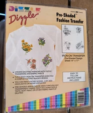1990 Dizzle Art Pre-Shaded Iron On Fashion Transfer Three (3) Flower Designs (ne