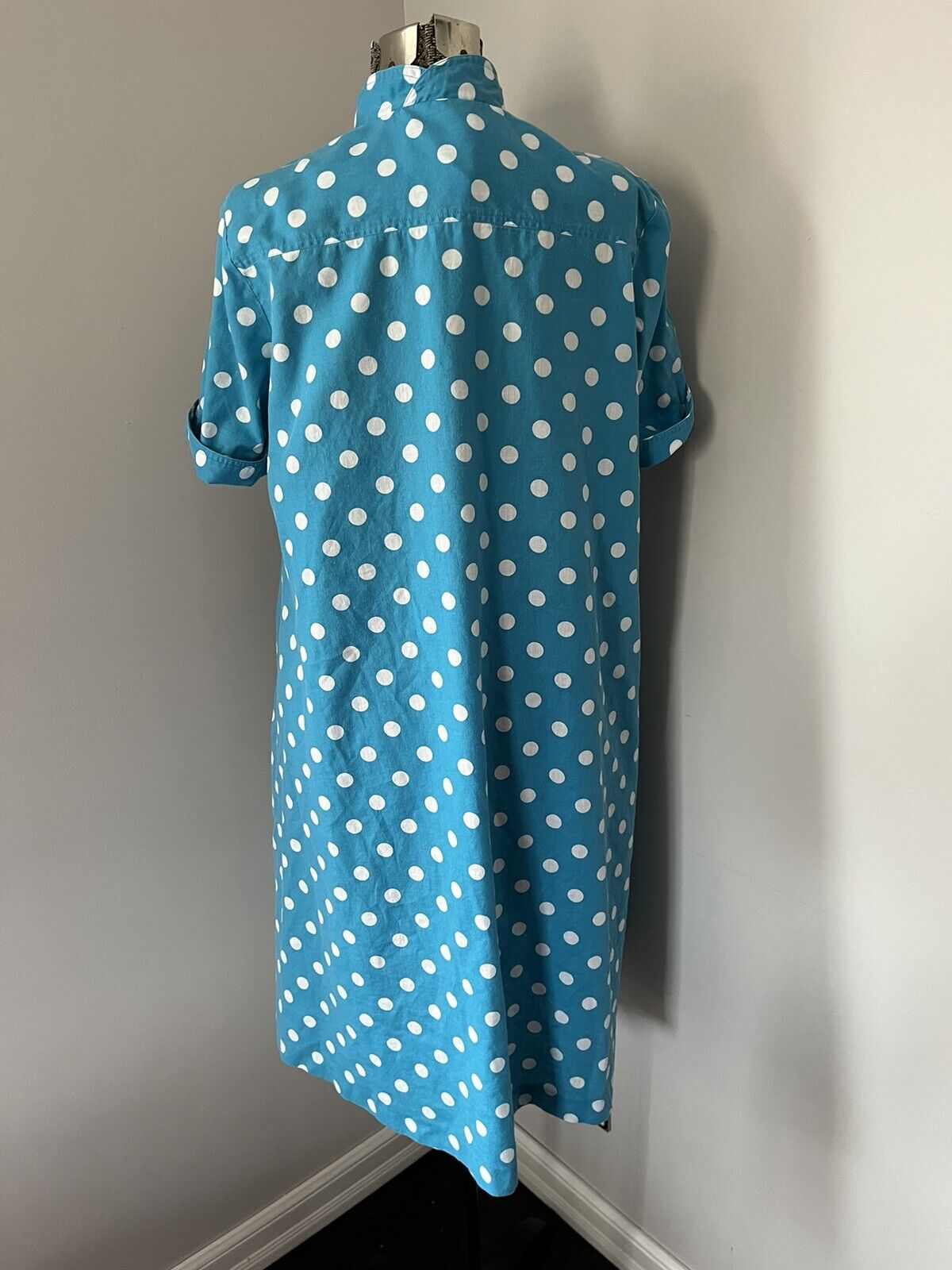 Vtg Evelyn Pearson Polka Dot House Dress Robe Blu… - image 3