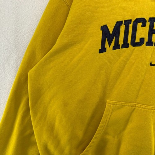 Vintage Michigan Sweatshirt Men's XL Yellow Nike Hoodie Center Swoosh Spellout - Picture 5 of 14