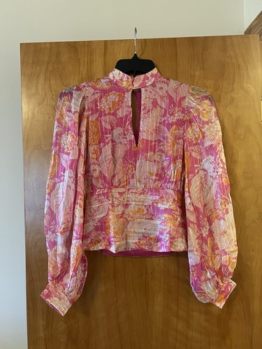 Hemant & Nandita DELLA Blouse Pink Top Short Keyhole Party Viscose NWT Small - Picture 1 of 20