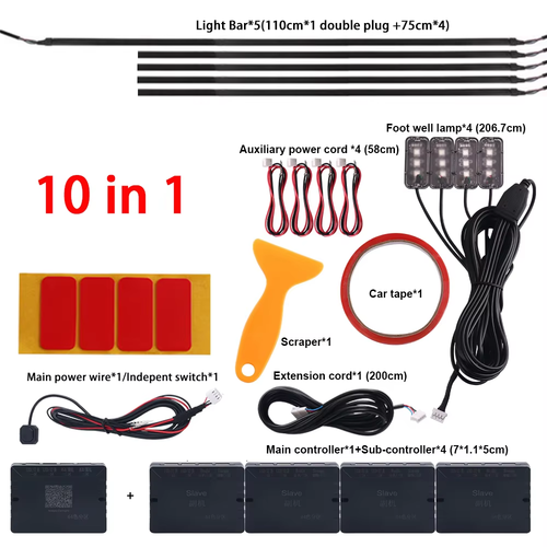 Tira acrílica decoración interior luz ambiente coche LED doble zona RGB 18 en 1 - Imagen 13 de 17