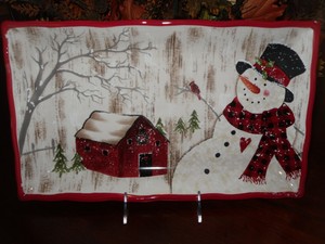 Christmas Snowman Serving Platter Tray 14 X 9 Potters Studio