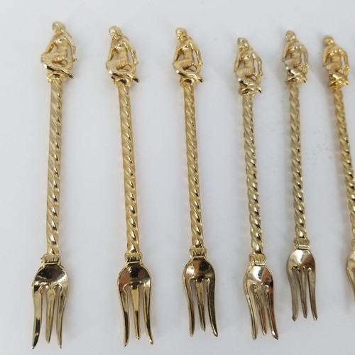 Mermaid Shrimp Crab Olive Fork Cocktail Gold Plated Serving Party Lot of 9 Food - Bild 6 von 9