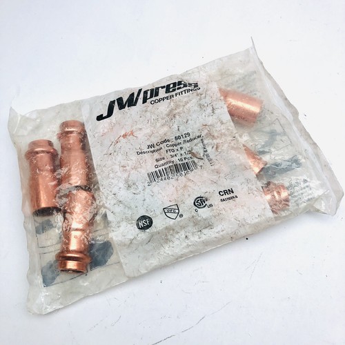 QTY OF 10 JW PRESS COPPER REDUCER 3/4" X 1/2" FTGX P