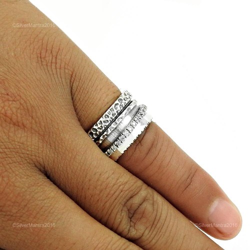 Cubic Zirconia Stone 925 Solid Silver Band Bezel Handcrafted Ring Jewelry Size P - Picture 3 of 5